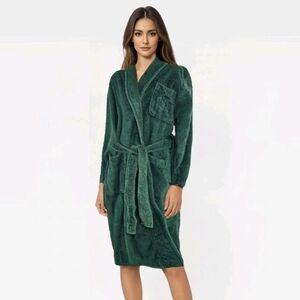 Vintage Victorias Secret Terry Cloth Robe Womens Small Green Cotton Midi Y2K 90s